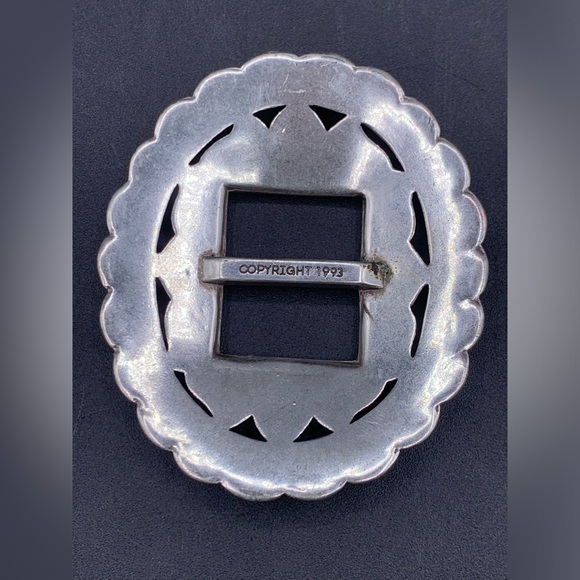 Vintage 1993 ROC Silver Tone CONCHO Style Belt Buckle - Picture 2 of 4